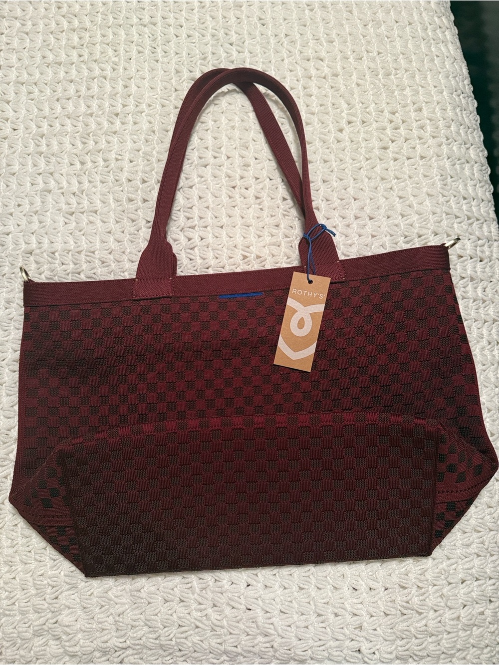 NWT Rothy’s Lightweight Zip Tote in Cabernet Check Knit Pattern - Picture 2 of 13